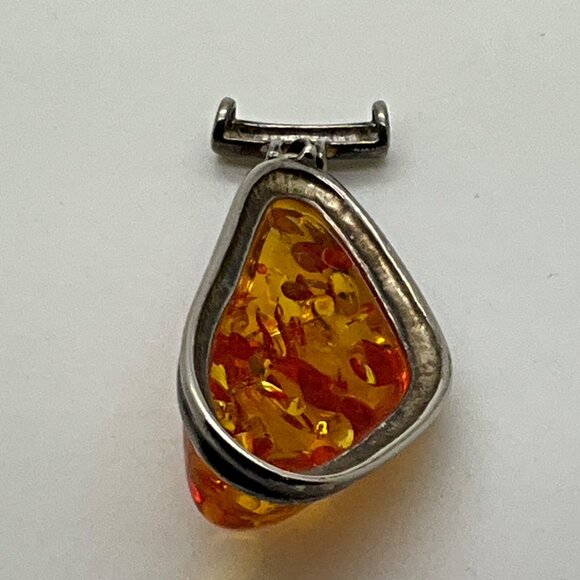 Artisan Large Chunky Oversize Sterling Silver  Baltic Amber Slider Pendant - Picture 3 of 5